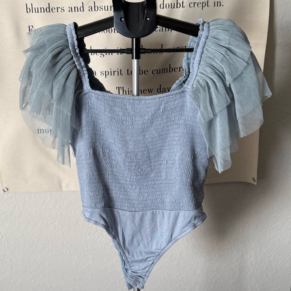 Blue Ruffled Sleeve Bodysuit